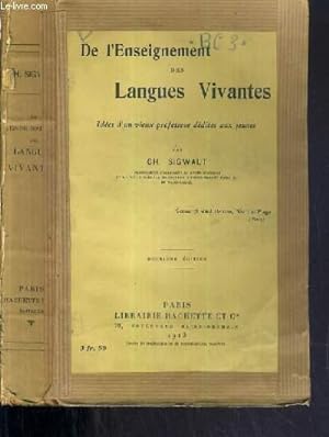 Seller image for DE L'ENSEIGNEMENT DES LANGUES VIVANTES - IDEES D'UN VIEUX PROFESSEUR DEDIEES AUX JEUNES for sale by Le-Livre