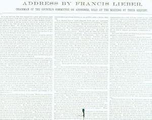 Seller image for Address By Francis Lieber, Chairman of the Council's Committee on Addresses, Read at the Meeting by Their Request. for sale by Wittenborn Art Books