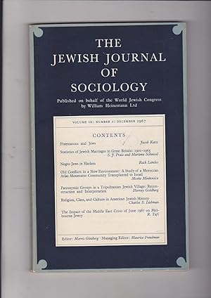 Immagine del venditore per The Jewish Journal of Sociology Vol. Volume IX No. Number 2. December 1967 venduto da Meir Turner