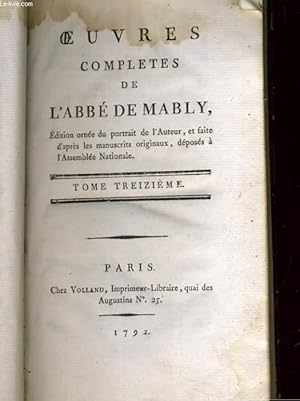 Bild des Verkufers fr OEUVRES COMPLETES DE L'ABBE DE MABLY - TOME TREIZIEME zum Verkauf von Le-Livre