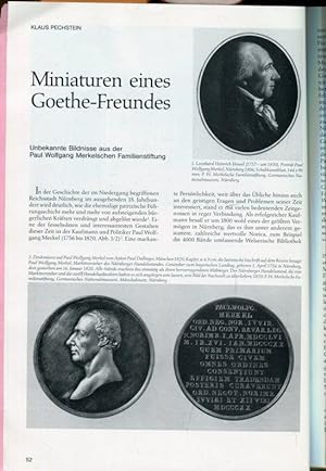 Seller image for Miniaturen eines Goethe-Freundes. Unbekannte Bildnisse aus der Paul Wolfgang Merkelschen Familienstiftung. Mit teils farbigen Abbildungen. for sale by Antiquariat am Flughafen
