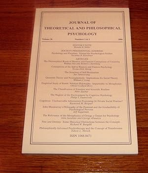 Journal of Theoretical and Philosophical Psychology Vol 26 Numbers 1 & 2 2006