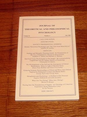 Seller image for Journal of Theoretical and Philosophical Psychology Volume 25 Fall 2005 for sale by Friendly Used Books