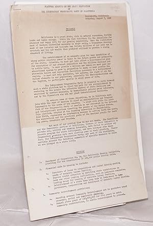 Imagen del vendedor de Platform adopted by the state convention of the Independent Progressive Party of California. Sacramento, California, Saturday, August 7, 1948 a la venta por Bolerium Books Inc.