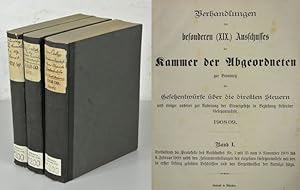 Imagen del vendedor de Verhandlungen des besonderen (XIX.) Ausschusses der Kammer der Abgeordneten zur Beratung der Gesetzesentwrfe ber die direkten Steuern [.] 1908/09. 3 Bnde. a la venta por Antiquariat Bookfarm