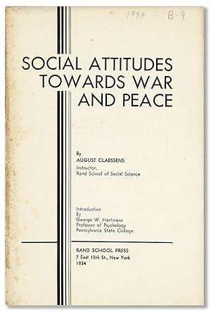 Immagine del venditore per Social Attitudes Towards War and Peace venduto da Lorne Bair Rare Books, ABAA