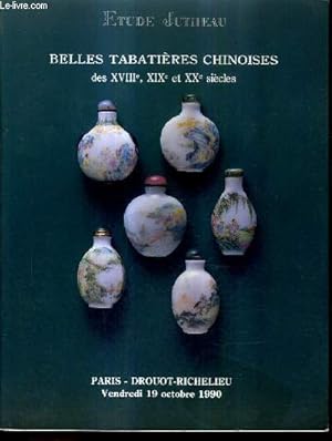 Bild des Verkufers fr CATALOGUE DE VENTE AUX ENCHERES - BELLES TABATIERES CHINOISES DES XVIIIE XIXE ET XXE SIELCE - DROUOT RICHELIEU SALLE 4 VENDREDI 19 OCTOBRE 1990. zum Verkauf von Le-Livre