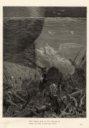 "Nine fathom deep he had followed us." - Original Plate with Engraving from The Rime of the Ancie...