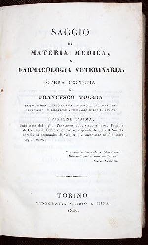 Saggio di materia medica e farmacologia veterinaria. Opera postuma.