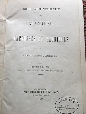 MANUEL des PAROISES et FABRIQUES