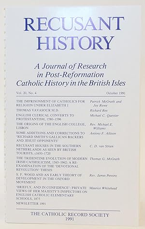 Immagine del venditore per Recusant History: A Journal of Research in Post-Reformation Catholic History in the British Isles - October 1991 (Volume 20, No. 4) venduto da Flamingo Books