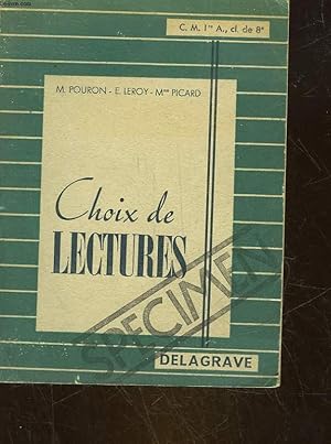 Imagen del vendedor de CHOIX DE LECTURE - COURS MOYEN 1 ANNEE - CLASSES DE 8 DES LYCEES ET COLLEGES a la venta por Le-Livre