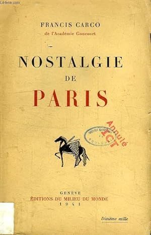 Bild des Verkufers fr NOSTALGIE DE PARIS zum Verkauf von Le-Livre