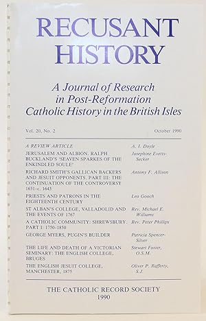 Image du vendeur pour Recusant History: A Journal of Research in Post-Reformation Catholic History in the British Isles - October 1990 (Volume 20, No. 2) mis en vente par Flamingo Books