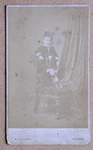 Imagen del vendedor de Carte De Visite Photograph: Portrait of a Young Boy Standing on a Chair. a la venta por N. G. Lawrie Books