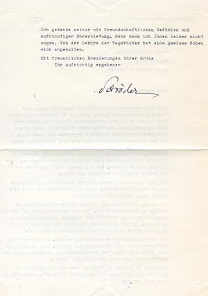 Bild des Verkufers fr Ms. Brief mit eigenh. U. ( Schrder"). zum Verkauf von Kotte Autographs GmbH