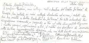 Immagine del venditore per Hs. Billett der Mitglieder des Bhnenorchesters an Karl Maria Zwiler mit mehr als 70 eigenh. U. venduto da Kotte Autographs GmbH