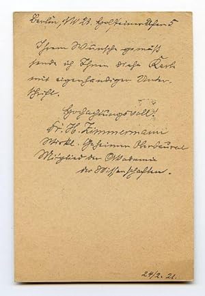 Eigenh. Postkarte mit U. (H. Zimmermann").
