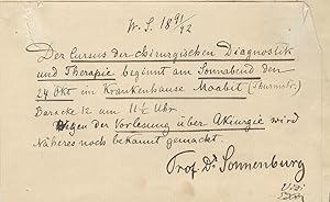 Bild des Verkufers fr 2 eigenh. Vorlesungsankndigungen mit U. ( Prof. Dr. Sonnenburg"). zum Verkauf von Kotte Autographs GmbH