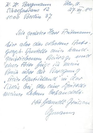 Bild des Verkufers fr Eigenh. Brief mit U. zum Verkauf von Kotte Autographs GmbH