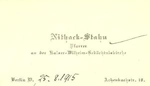 Imagen del vendedor de Gedruckte Visitenkarte mit eigenh. Zusatz. a la venta por Kotte Autographs GmbH