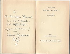 Image du vendeur pour Eigenh. Widmung mit U. in: Ders.: Charlotte von Stein. Ein Lebensbild aus der Goethezeit. Mit 11 zeitgen. Schattenrissen. mis en vente par Kotte Autographs GmbH