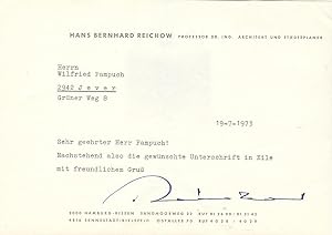 Image du vendeur pour Ms. Brief mit eigenh. U. ( Reichow"). mis en vente par Kotte Autographs GmbH