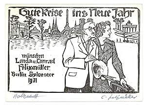Imagen del vendedor de Eigenh. Bildpostkarte mit U. und einem signierten Original-Holzschnitt a. d. Bildseite. a la venta por Kotte Autographs GmbH