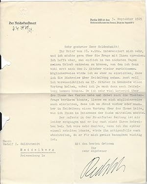 Image du vendeur pour Ms. Brief mit eigenh. U. ( Redslob"). mis en vente par Kotte Autographs GmbH