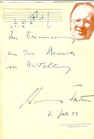 Seller image for Albumblatt mit eigenh. Namenszug, montierter eh. Notenzeile und montiertem Portrait (Zeitungsausschnitt). for sale by Kotte Autographs GmbH