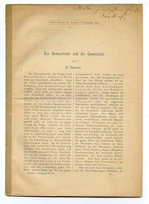 Seller image for Eigenh. Widmung mit U. ( der Verf."). In: Ders.: Das Bewutsein und die Gewiheit. Separat-Abdruck aus  Kosmos", V. Jg. 1881. for sale by Kotte Autographs GmbH