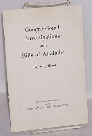 Image du vendeur pour Congressional investigations and bills of attainder mis en vente par Bolerium Books Inc.