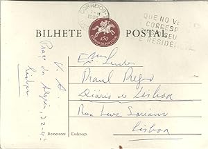 Manuscrito: Bilhete Postal dirigido a Raúl Rego