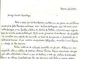 MANUSCRITO: Carta dirigida a Raul Rego, com envelope.