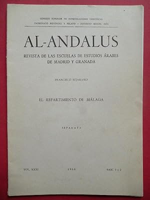 Imagen del vendedor de El repartimiento de Mlaga. Separata de 'Al-Andalus', vol. XXXI, facs. 1 y 2, 1966. a la venta por Carmichael Alonso Libros