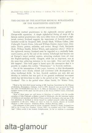 Imagen del vendedor de THE CAUSES OF THE SCOTTISH MEDICAL RENAISSANCE OF THE EIGHTEENTH CENTURY; Reprint from Bulletin of the History of Medicine Vol. XLV, No. 1, January-February 1971 a la venta por Alta-Glamour Inc.