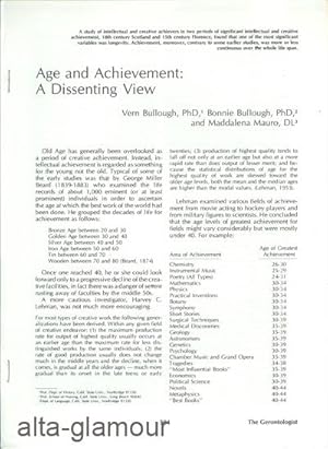 Immagine del venditore per AGE AND ACHIEVEMENT: A DISSENTING VIEW; Reprint from The Gerontologist Vol. 18, No. 6 venduto da Alta-Glamour Inc.