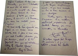 Imagen del vendedor de Lettre autographe signe d'Amlie Murat (1882-1940). faite au chalet Sainte-Laure  Royat en 1917, adresse  Henry Lapauze, Elle recommande une amie Lucienne Gaulard qui  reu le prix Sully-Prudhomme, afin de l'acceuillir aux Editions la Renaissance. a la venta por JOIE DE LIRE