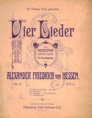 Bild des Verkufers fr Vier Lieder fr Bariton (oder Mezzo Soprano) mit Klavierbegleitung. Op. 8 zum Verkauf von Paul van Kuik Antiquarian Music