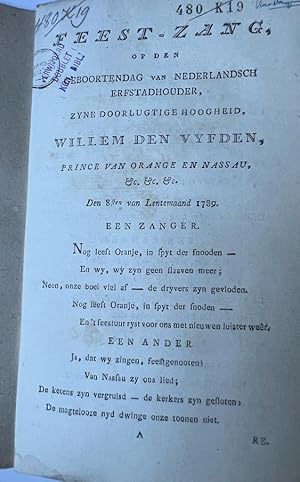 Poem 1789 | Feest-zang op den geboortendag van Nederlandsch erfstadhouder . Willem den vijfden, p...