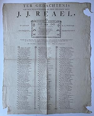 Occasional poem, 1818, Plano | Ter gedachtenis van . J.J. Reael, in leeven R.C. priester en pasto...