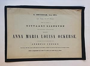 OCKERSE Uitnodiging voor de uitvaartmis voor Anna Maria Louisa Ockerse. Amsterdam 1854. Plano, ge...