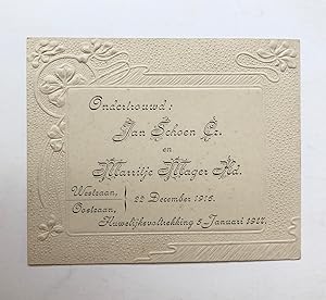 [Marriage announcement/ondertrouw aankondiging SCHOEN, MAGER] Gedrukte ondertrouwaankondiging van...