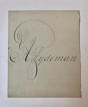 [Calligraphy] TIJDEMAN Omslag van een schrift met gekalligrafeerde naam van de eigenaar, A. Tijde...