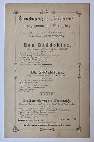 [THEATRE, TONEEL, MUIDERKRING] Programma van de Tooneelvereeniging Muiderkring 29 januari 1887, i...