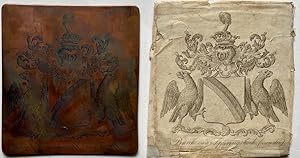 [Copperplate and print, coat of arms, ca 1800] Copperplate, 12x12 cm with engraved coat of arms V...