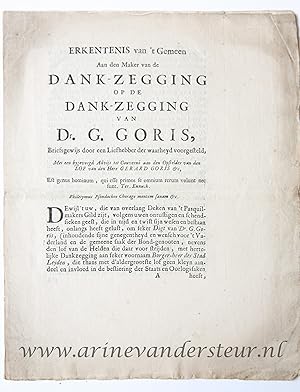 Danksegging op de danksegging van de Heer G. Goris, med. dr. z.p., z.j. 4º: [8] p.