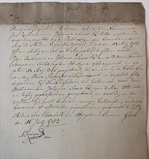 [Manuscript 1782, GENT (GLD.), KERKMAN, SWEERS] Verklaring van A. Knuyver, secretaris van de stad...