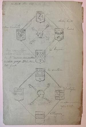 [Drawing, Sketch, Belgium, Helias, De Winter, Gent] Schetstekening met potlood van enkele monumen...