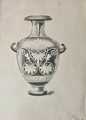 Drawing of Greek vase 1880 | Tekening door W. van Steenbergen, 1880, een Griekse vaas, academiete...